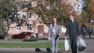 Brunette takes off her clothes to thank a lad