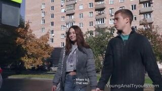 Brunette takes off her clothes to thank a lad