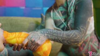 2 Heavy Tattoo Girls Get Ass Fucked By A Big Dick