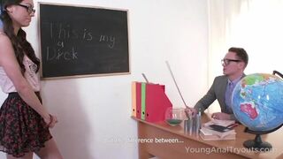 Half-naked lad penetrates amazed student on the table