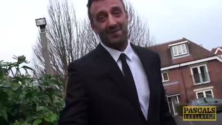 Mature British whore anally drilled hard before swallowing