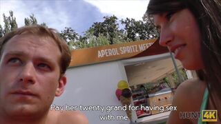 Slender teen tries outdoor anal sex while cuckold films this