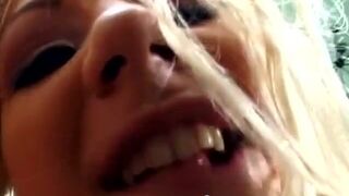 Busty blonde slut gets asshole stuffed while riding