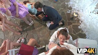 VIP4K. Bride was fucked hard and got anal creampie while guests were watching