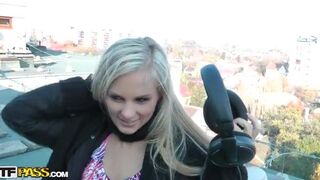 Blonde doll lets guy fuck her tight ass