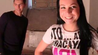 Stranger's cum in sexy brunette's ass-hole