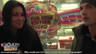 Blow job in the restroom from sexy brunette