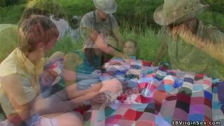 Cute virgin gets both holes stretched with dicks