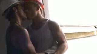 Hard Hat Latino Showing Off His Tool