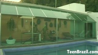 Blonde Small Boob Brazilian Girl gets Facial Cumshot