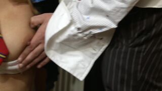 Marvelous blonde college girl handles two peckers at a time