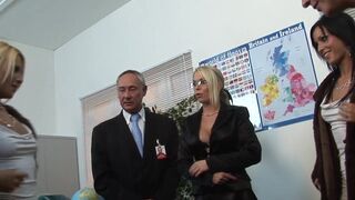 Group sex session in the office with Euro starlets