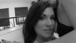 Two horny sluts fucking and sucking guy's cock non-stop