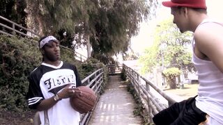 Black guy gets fucked deep and hard in his mouth and butt hole with white guy's big dick