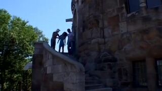 Hot brunette babe getting anal and dp