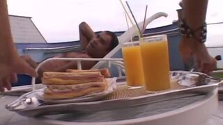 Sexy ebony in pink dress gets her apple bottom fucked hardcore