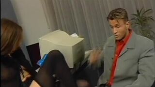 Horny babe in lingerie enjoys anal sex with the chief