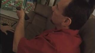 Petite blonde takes off her undies and gives head