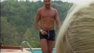 Blonde milf with nice tits rides a stiff cock on a lawn chair