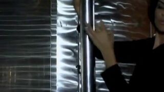 Latina strip teases on pole and takes cock