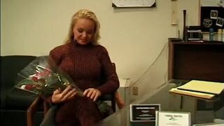 Juicy blonde with big natural tits courts Madam Knuckle in the shower before handsome man pays her a visit