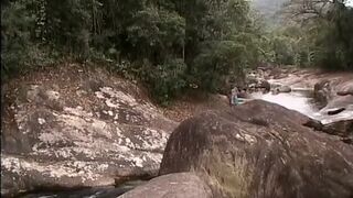 Sexy Spanish chick gets her butt fucked by the river, takes a hot facial