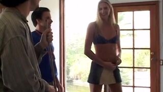 Blonde slut double penetrated and bukkake covered in jizz