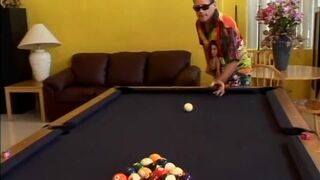 Lusty Annie gets deep anal fucking by the pool table