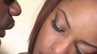 Horny ebony slut takes a huge BBC in her both holes