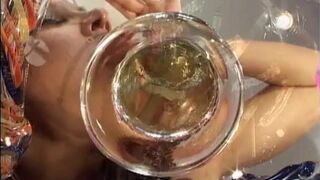 Naughty brunette chick gets her both holes toyed and slammed