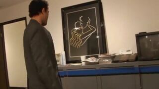 Sexy blonde secretary pounded hard on the desk