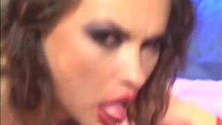 Gloves wearing brunette gets her ass hole drilled roughly