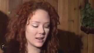 Threesome with a blonde and redhead behind the scenes