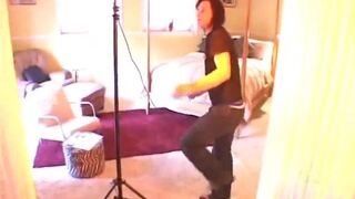 Threesome with a blonde and redhead behind the scenes