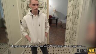 DEBT4k. Chicks hubby permits debt collector to taste her tight holes